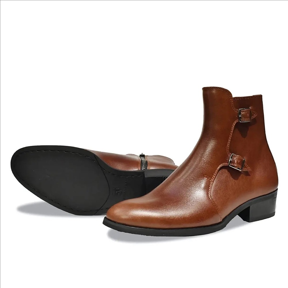TATHANIUM Brown Men's Cap Toe Double Monk Strap Casual Size 9